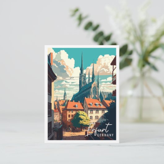 エルフルトドイツヴィンテージ旅行イラストレーション ポストカード (スタンド正面)