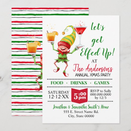 エルフレッド·アップ·ホリデー·パーティー·バッシュを開こう 招待状 (正面/裏面)