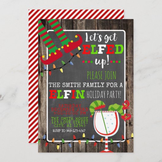 エルフードアップエルフィンクリスマスホリデーパーティー招待状 招待状 (正面/裏面)