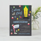 エルフ映画の子供用チョークボード冬の誕生日 招待状 (スタンド正面)