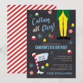 エルフ映画の子供用チョークボード冬の誕生日 招待状 (正面/裏面)