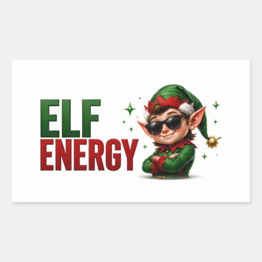 🧝 エルフ エネルギー 楽しい クリスマス 引用 ⭐ 長方形シール (正面)