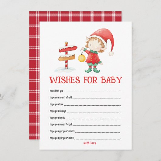 エルフ、クリスマスのベイビーシャワーの赤ちゃんへの願いカード ノートカード (正面/裏面)