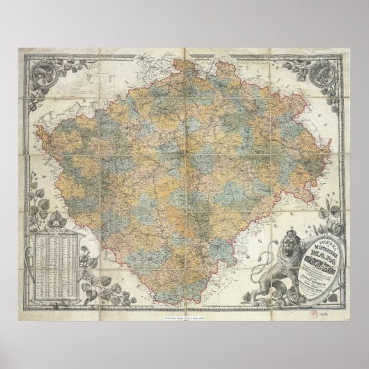 エルベンのボヘミアの地図1883年チェコ ポスター (正面)