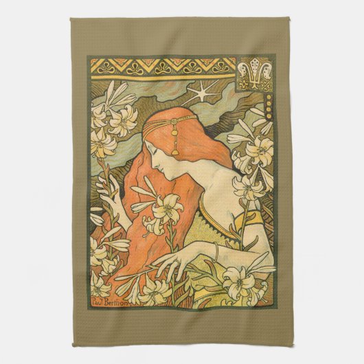 エルミタージュフランスの新しいの花の分野の女性 キッチンタオル (縦)