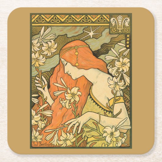 エルミタージュフランスの新しいの花の分野の女性 スクエアペーパーコースター (正面)