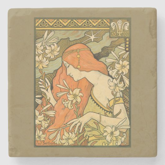エルミタージュフランスの新しいの花の分野の女性 ストーンコースター (正面)