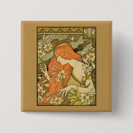 エルミタージュフランスの新しいの花の分野の女性 缶バッジ (正面)