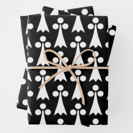 エルミン模様、中世の模様、白い黒 ラッピングペーパーシート