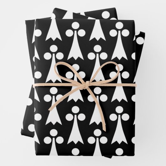 エルミン模様、中世の模様、白い黒 ラッピングペーパーシート (インサイチュ)