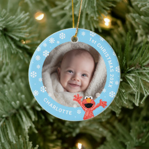 エルモの赤ちゃんの初めてのクリスマス 写真入りセラミックオーナメント セラミックオーナメント