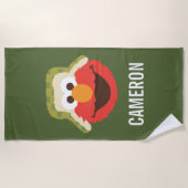 エルモウッドランド顔 |名前の追加 ビーチタオル (正面)