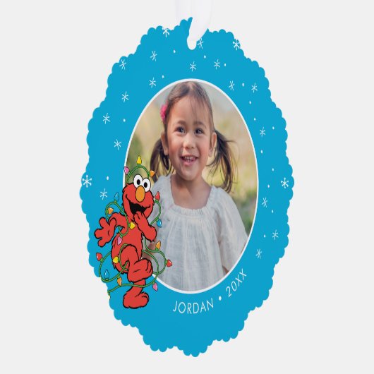 エルモクリスマスライト |名パーソナライズされた前と写真 オーナメントカード (右)