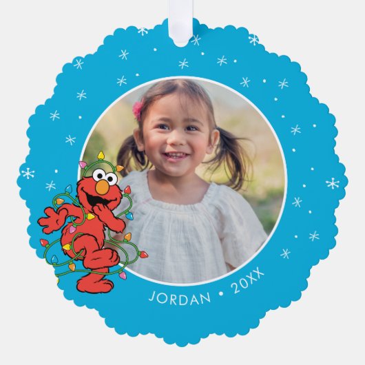 エルモクリスマスライト |名パーソナライズされた前と写真 オーナメントカード (正面)