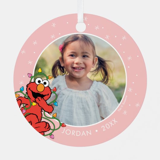 エルモクリスマスライト |名パーソナライズされた前と写真 メタルオーナメント (裏面)