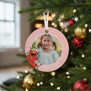 エルモクリスマスライト 名パーソナライズされた前と写真 メタルオーナメント