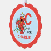 エルモクリスマス |名パーソナライズされた前と写真 オーナメントカード (左)