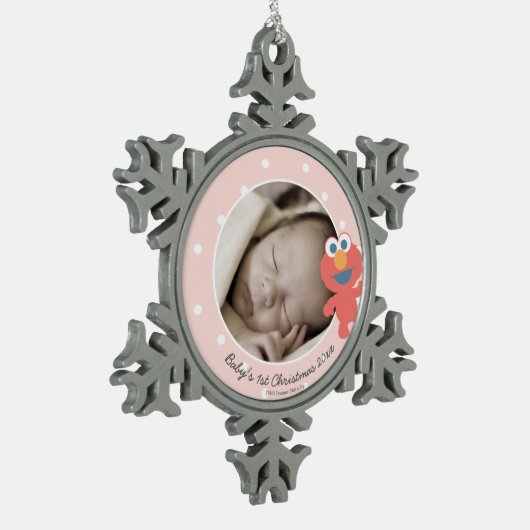 エルモ |ベビー初めてのクリスマス – 名前の追加 スノーフレークピューターオーナメント (左)