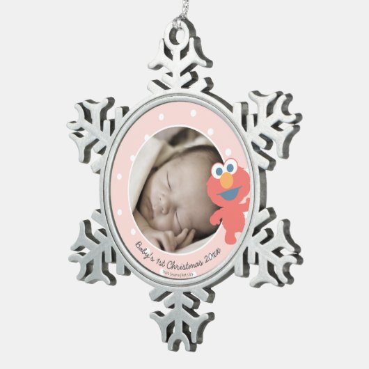 エルモ |ベビー初めてのクリスマス – 名前の追加 スノーフレークピューターオーナメント (右)