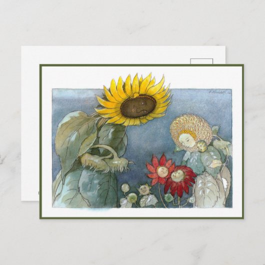 エルンストクレイドルフヴィンテージサンフラワーアンドダリア ポストカード (正面/裏面)