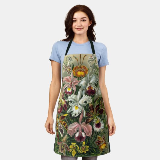 エルンストヘッケルオーランズ、ヴィンテージ熱帯雨林の花 エプロン (着用した状態)