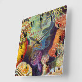 エルンスト・ハエッケル海アネモネス海:Actiniae スクエア壁時計 (傾斜)