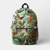 エルンスト・ヘッケルによるコリブリのイラスト、ヴィンテージの鳥と木々 プリントバックパック (正面)
