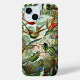 エルンスト・ヘッケルによるコリブリのイラスト、ヴィンテージの鳥と木 iPhone 15ケース