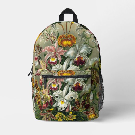 エルンスト・ヘッケルのオーキッド、ヴィンテージの熱帯雨林の花 プリントバックパック (正面)