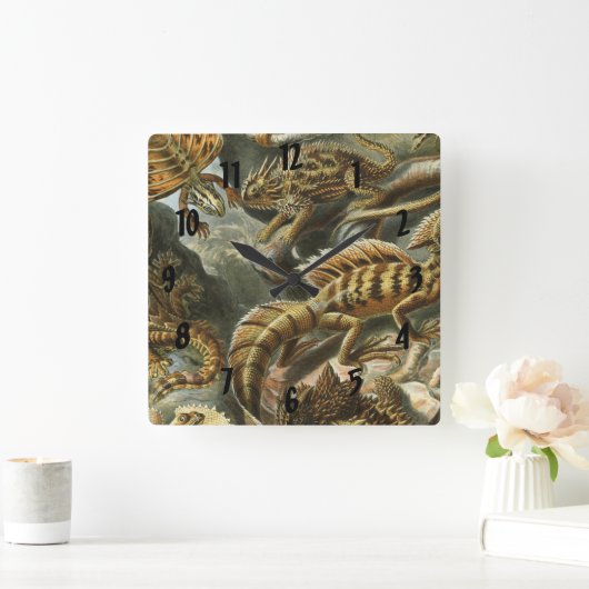 エルンスト・ヘッケルの古いファッションのイラストレーションLacertilia スクエア壁時計 (ホーム)