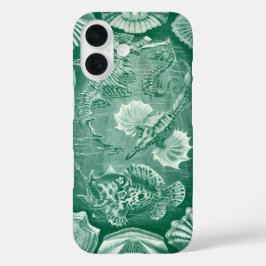 エルンスト・ヘッケルの古生物テレオステイの貝殻と魚 iPhone 16ケース