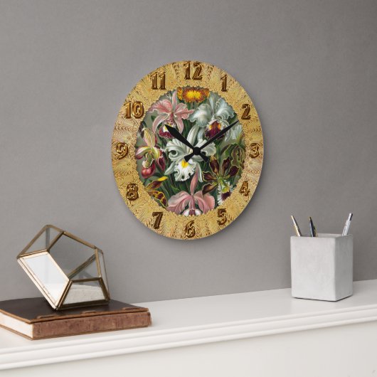 エルンスト・ヘッケルの芸術のプリント: Orchidae Oncidiumsのチューリップ ラージ壁時計 (オフィス)