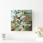 エルンスト・ヘッケル著ハチドリ、ヴィンテージの鳥の木 スクエア壁時計 (ホーム)