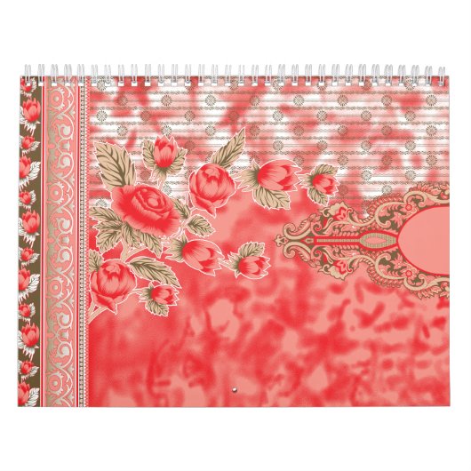 エル鮮やかを用いた赤とピンクの花柄 カレンダー (カバー)