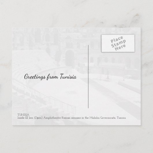 エル・ジェムのローマ時代の闘技場跡、チュニジア ポストカード (裏面)