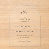 エレインモノグラムエレガントな結婚式の日付を保存 アクリル招待状 (正面)