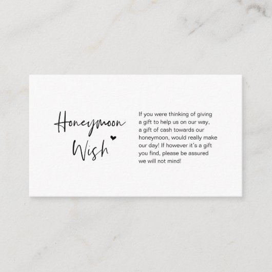 エレガカジュアルンスミニマル、ブラックインク、ハネムーンウィッシュ エンクロージャーカード (正面)
