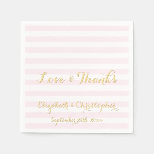 エレガカスタムントウェディングピンクストライプ紙ナプキンス スタンダードカクテルナプキン (正面)