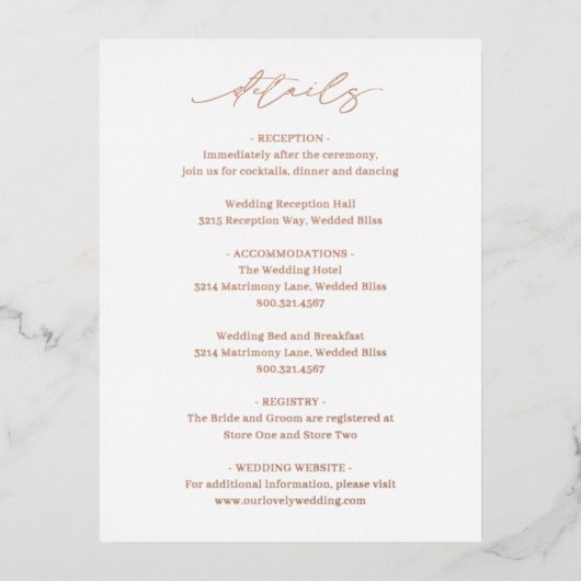 エレガクラシックントなウェディングフォイルエンクロージャカード 箔招待状ポストカード (正面)