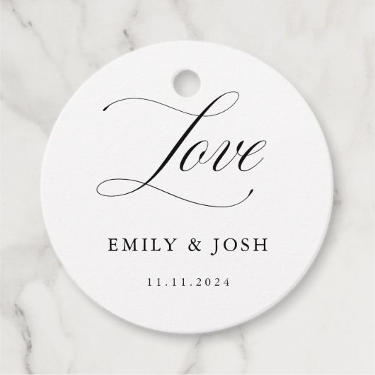 エレガクラシックントな結婚式のための書道愛のラベル フェイバータグ (正面)