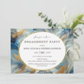 エレガコンテンポラリーンス:ブルーホワイト金ゴールド婚約 招待状 (スタンド正面)