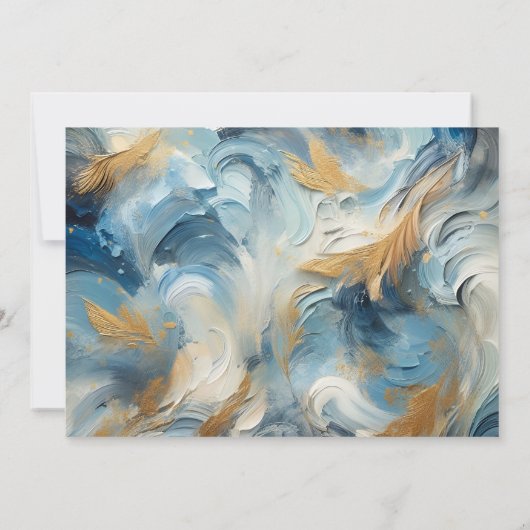 エレガコンテンポラリーンス:ブルーホワイト金ゴールド婚約 招待状 (裏面)