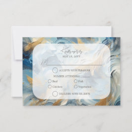 エレガコンテンポラリーンス：ブルーホワイト金ゴールドRSVP 出欠カード