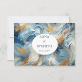 エレガコンテンポラリーンス：ブルーホワイト金ゴールドRSVP 出欠カード (裏面)