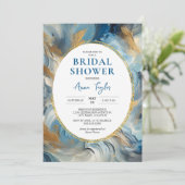 エレガコンテンポラリーンス:ブルー金ゴールドブライダルシャワー 招待状 (スタンド正面)