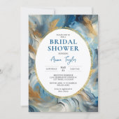 エレガコンテンポラリーンス：ブルー金ゴールドブライダルシャワー 招待状 (正面)