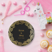 エレガコンテンポラリーンス：モダン金ゴールドフレーム波 ペーパープレート (パーティー)