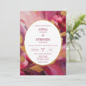 エレガコンテンポラリーンス：明るい赤紫色ピンク金ゴールド結婚ズ 招待状 (スタンド正面)