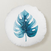 エレガシンプルンスウォーターカラーブルーモンステラリーフ ラウンドクッション (裏面)