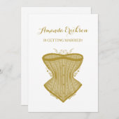 エレガシンプルンス金ゴールドコルセットランジェリーブライダルシャワー 招待状 (正面/裏面)